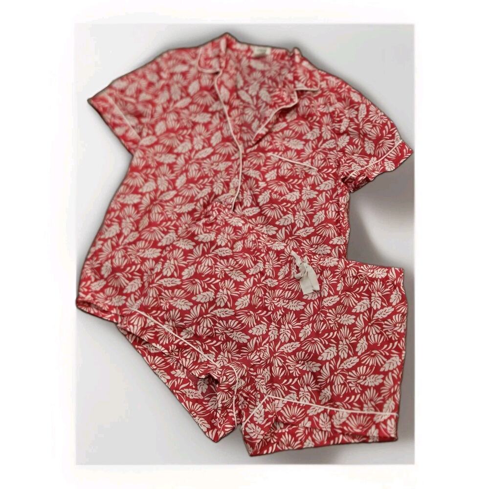 NWOT J. Crew Pink M Floral 100% Cotton Pajamas Set 2-Pc Shorts & SS Top Medium
